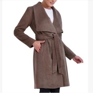 Cole Haan wool blend belted wrap coat NWT